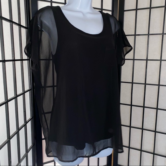 DESIGN HISTORY Blouse Stretchy Tank with Sheer Overlay Black Size S - Picture 4 of 4